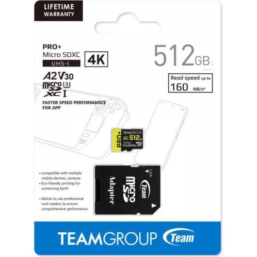 Tarjeta MicroSD Team Group PRO+ TPPMSDX512GIA2V3003 512GB UHS-I U3 A2 V30