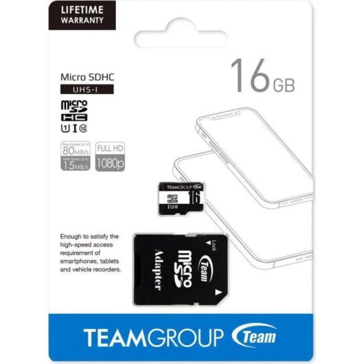 Carte mémoire Team Group TUSDH16GCL10U03 16GB Classe 10 UHS-I 80MB/s
