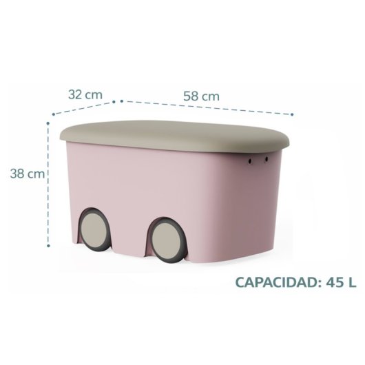 Caja De Almacenamiento De Plástico Con Ruedas Y Tapa | Color Rosa | 45 Litros | Medidas: 58x38x32 Cm