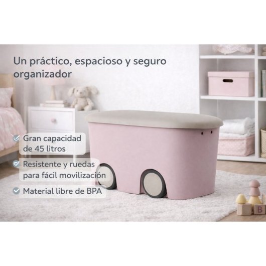 Caja De Almacenamiento De Plástico Con Ruedas Y Tapa | Color Rosa | 45 Litros | Medidas: 58x38x32 Cm