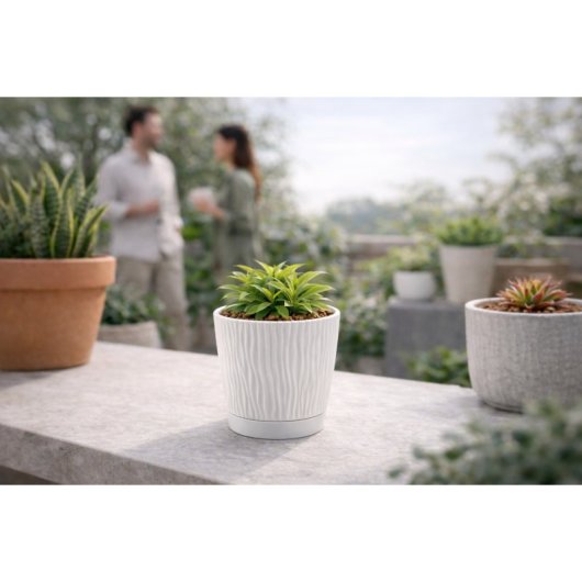 Maceta De Plástico Para Jardín, Terraza O Balcón | Color: Blanco | Diámetro: 15 Cm | Diseño Oasis