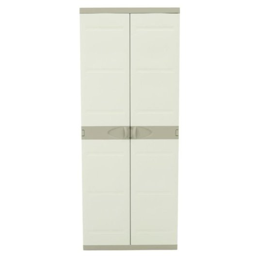 Armario De Plástico, Color Beige, 2 Puertas, 4 Baldas Regulables En Altura | Medidas: 176x70x41 Cm