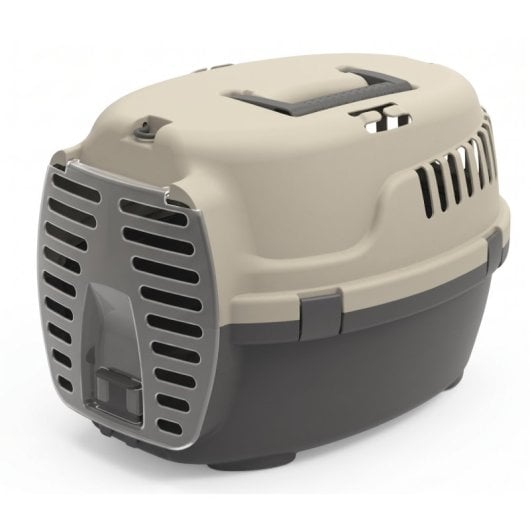 Transportín De Plástico Para Mascotas Con Puerta Y Asa | Color Beige | Medidas 48x34x32cm | Máx. 6kg