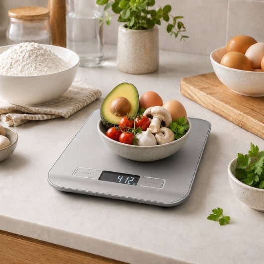 Báscula Digital De Cocina 5 Kg Con Pantalla Lcd, Función Tara Y Superficie Tipo Acero Inoxidable Para Ingredientes Y Porciones - Dimensiones -18x13.8x1.8 Cm