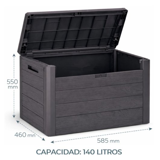 Baúl De Almacenaje De Plástico Marrón Estilo Madera, Tapa Y Dos Asas, 140 L, Medidas: 585x460x550 Mm