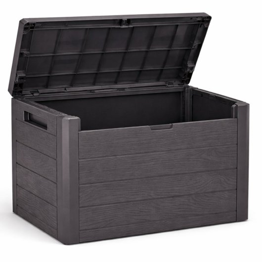 Baúl De Almacenaje De Plástico Marrón Estilo Madera, Tapa Y Dos Asas, 140 L, Medidas: 585x460x550 Mm