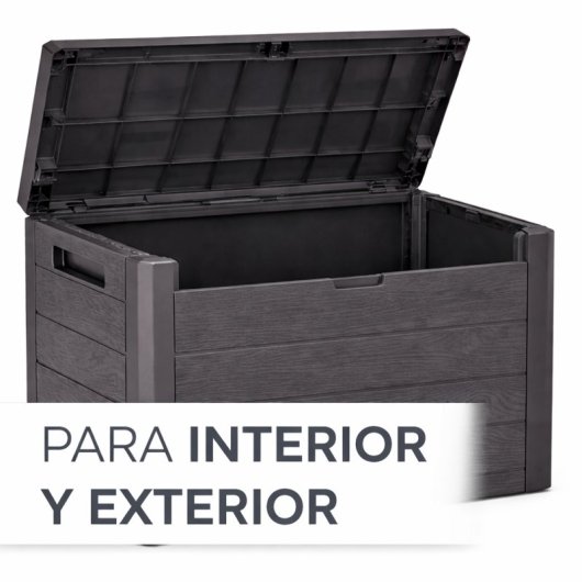 Baúl De Almacenaje De Plástico Marrón Estilo Madera, Tapa Y Dos Asas, 140 L, Medidas: 585x460x550 Mm