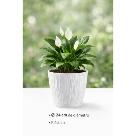 Maceta De Plástico Para Jardín, Terraza O Balcón | Color: Blanco | Diámetro: 24 Cm | Diseño Oasis