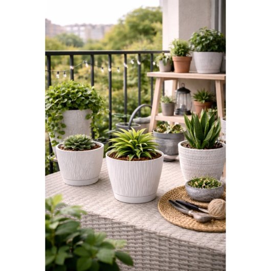 Maceta De Plástico Para Jardín, Terraza O Balcón | Color: Blanco | Diámetro: 19 Cm | Diseño Oasis