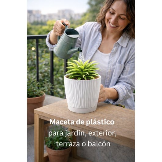 Maceta De Plástico Para Jardín, Terraza O Balcón | Color: Blanco | Diámetro: 19 Cm | Diseño Oasis