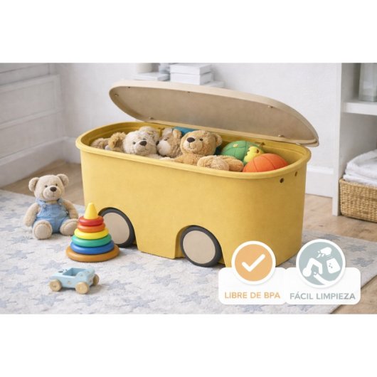Caja Almacenamiento De Plástico Con Ruedas Y Tapa | Color Amarillo | 45 Litros | Medidas 58x38x32 Cm
