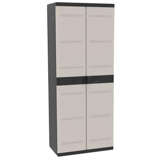 Armario De Plástico, Beige Y Negro, 2 Puertas, 4 Baldas Regulables En Altura | Medidas: 176x70x41 Cm