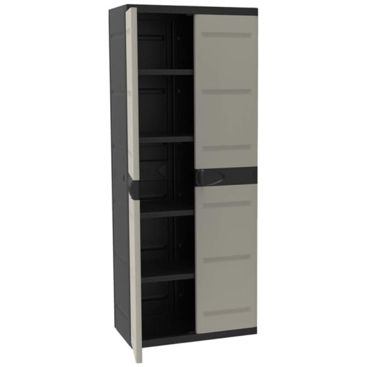 Armario De Plástico, Beige Y Negro, 2 Puertas, 4 Baldas Regulables En Altura | Medidas: 176x70x41 Cm
