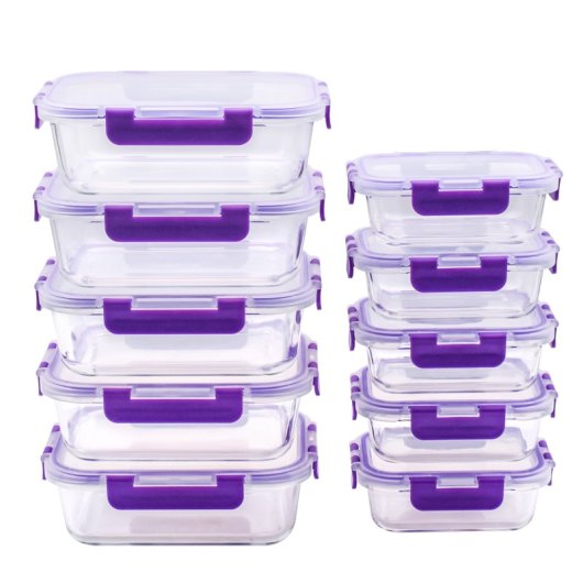 Recipientes De Cristal Para Alimentos - 20 Piezas (10 Recipientes Y 10 Tapas)