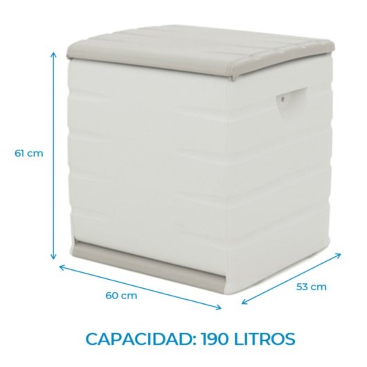 Baúl Almacenaje De Plástico Con Tapa Abatible Y Asas, Color Beige, Medidas: 60x61x53 Cm, 190 Litros