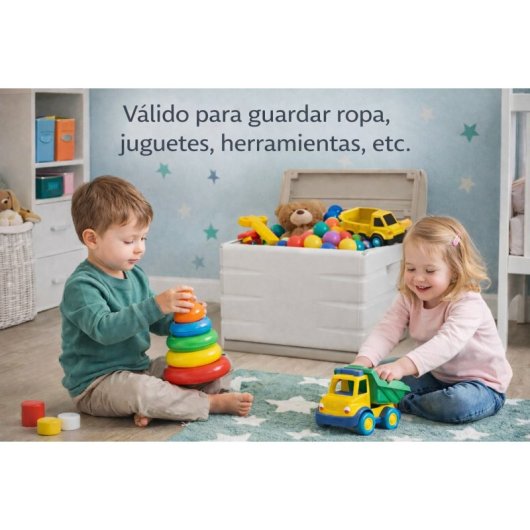 Baúl Almacenaje De Plástico Con Tapa Abatible Y Asas, Color Beige, Medidas: 60x61x53 Cm, 190 Litros