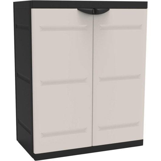 Armario De Plástico Multiuso, 2 Puertas, Beige Y Negro, 70x41x88 Cm, 2 Baldas Regulables En Altura