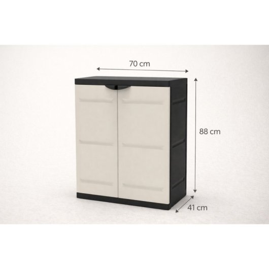 Armario De Plástico Multiuso, 2 Puertas, Beige Y Negro, 70x41x88 Cm, 2 Baldas Regulables En Altura