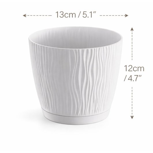 Maceta De Plástico Para Jardín, Terraza O Balcón | Color: Blanco | Diámetro: 13 Cm | Diseño Oasis