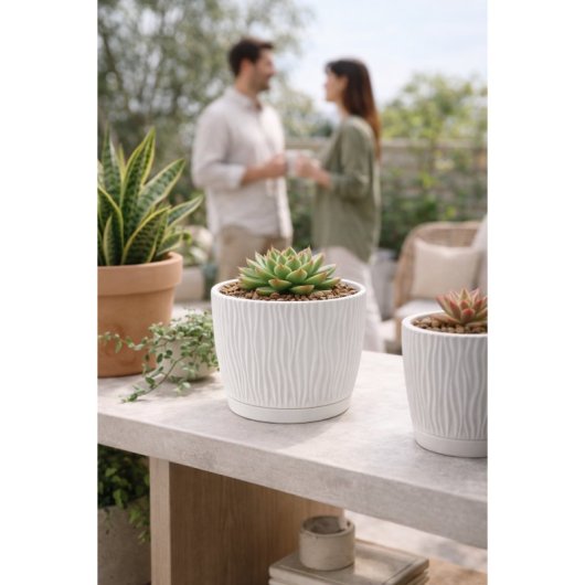 Maceta De Plástico Para Jardín, Terraza O Balcón | Color: Blanco | Diámetro: 13 Cm | Diseño Oasis