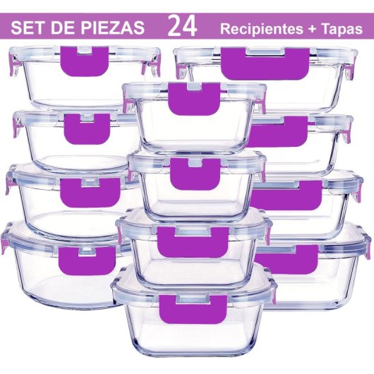 Recipientes De Cristal Para Alimentos - 24 Piezas (12 Recipientes Y 12 Tapas) - Apto Lavavajillas
