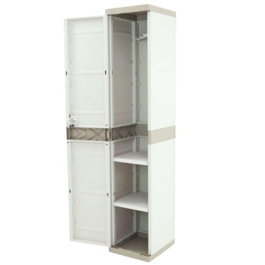 Taquilla De Plástico Color Beige Con Llave, Colgador, 2 Baldas Regulables | Medidas: 176x41x35 Cm