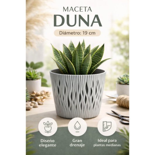 Maceta De Plástico Para Jardín, Terraza O Balcón | Color: Gris | Diámetro: 19 Cm | Diseño Duna