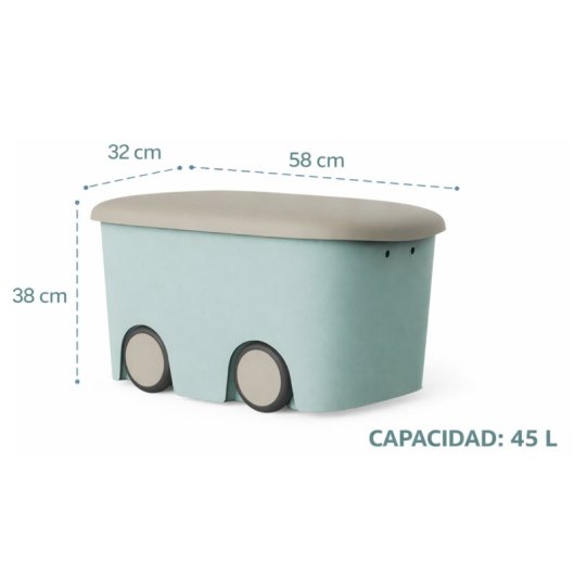 Caja De Almacenamiento De Plástico Con Ruedas Y Tapa, Color Menta | 45 Litros | Medidas: 58x38x32 Cm