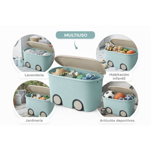 Caja De Almacenamiento De Plástico Con Ruedas Y Tapa, Color Menta | 45 Litros | Medidas: 58x38x32 Cm