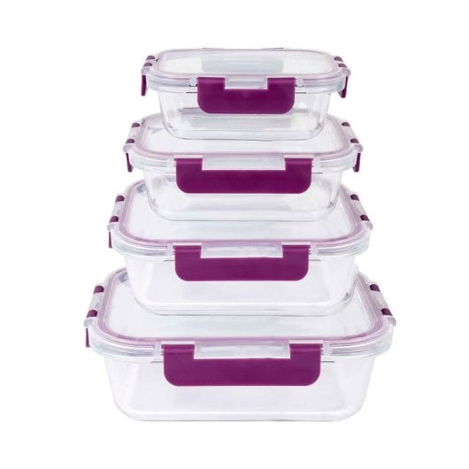 Recipientes De Cristal Para Alimentos - 8 Piezas (4 Recipientes Y 4 Tapas)