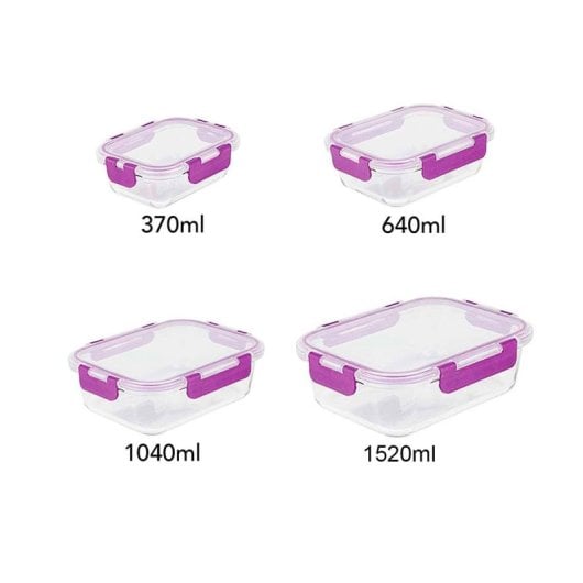 Recipientes De Cristal Para Alimentos - 8 Piezas (4 Recipientes Y 4 Tapas)