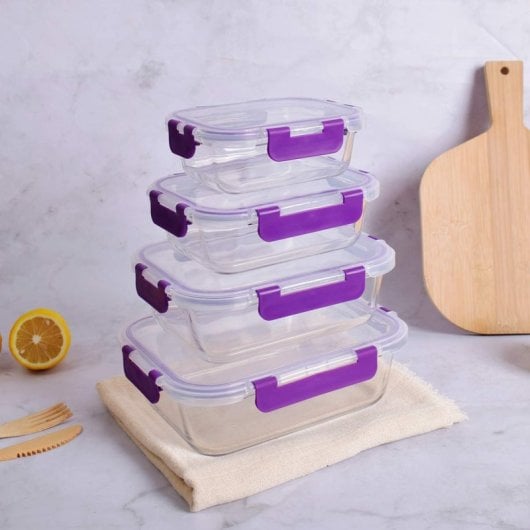 Recipientes De Cristal Para Alimentos - 8 Piezas (4 Recipientes Y 4 Tapas)