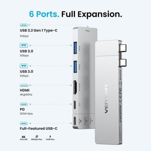 Dock USB-C Vention THZH0 HDMI 4K USB 3.0 Thunderbolt