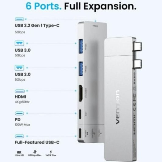 Dock USB-C Vention THZH0 HDMI 4K USB 3.0 Thunderbolt