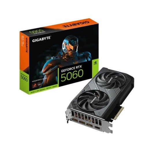 Scheda Grafica Gigabyte GeForce RTX 5060 Reflex WINDFORCE OC 8GB GDDR7 DLSS4 RTX IA Architettura Blackwell