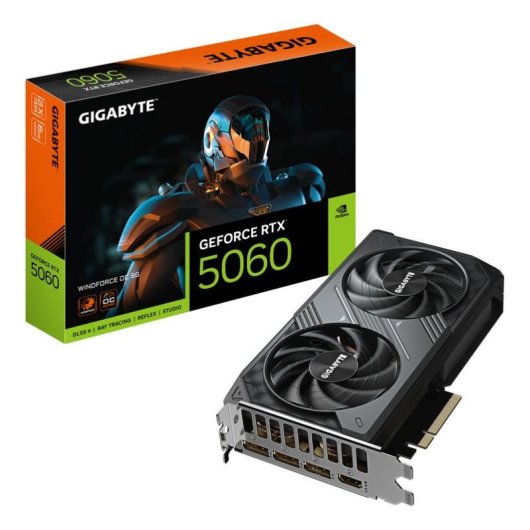 Scheda Grafica Gigabyte GeForce RTX 5060 Reflex WINDFORCE OC 8GB GDDR7 DLSS4 RTX IA Architettura Blackwell