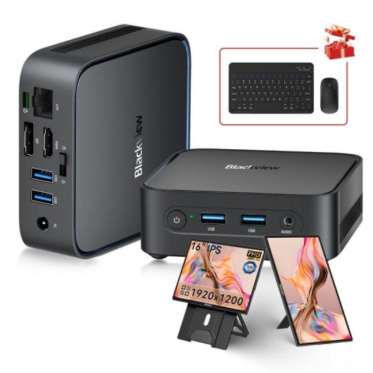 Mini PC Blackview MP50 AMD Ryzen 5 3500U 16GB 512GB SSD Radeon Vega 8 Windows 11 + Tragbarer 16" Monitor