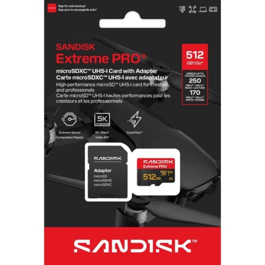 Cartão microSD SanDisk Extreme PRO 512 GB UHS-I 250 MB/s 170 MB/s