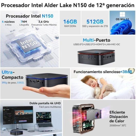 Mini PC Blackview MP60 Intel N150/16GB/512GB SSD/Schwarz + 16" Tragbarer Monitor