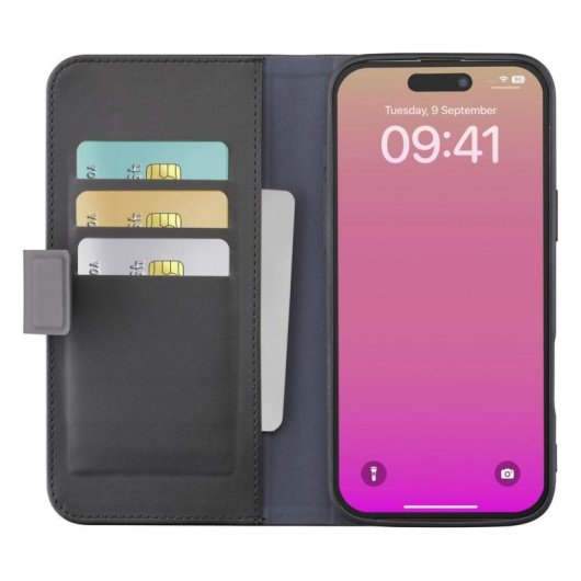 Funda para móvil Cellularline Book Agenda Folio Piel Negra con cierre magnético para iPhone 17
