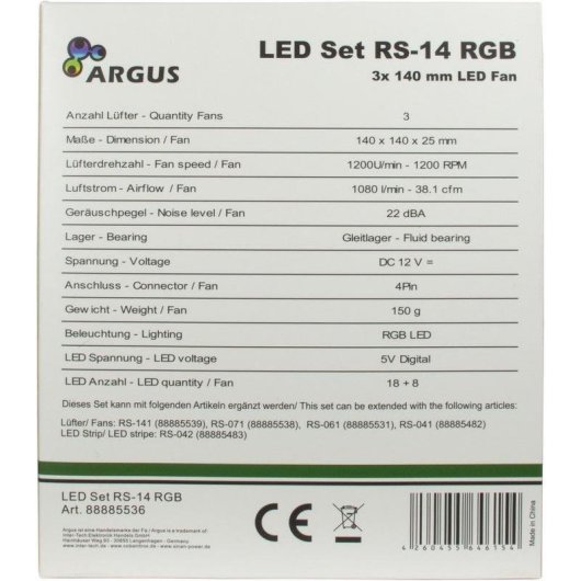 Refrigeración aire Inter-Tech Ventiladores RGB 14 cm 1200 RPM PWM