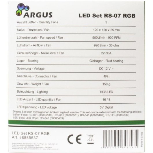 Kühlung Luft Inter-Tech 12 cm Argus RS-07 LED RGB 3 Lüfter