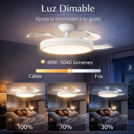 Bilke Beach Night Ventilador de Techo LED 48W Aspas Retráctiles Motor DC
