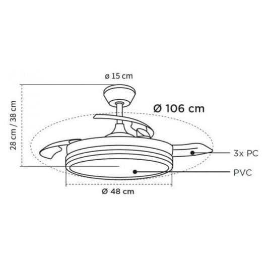 Bilke Beach Night Ventilador de Techo LED 48W Aspas Retráctiles Motor DC