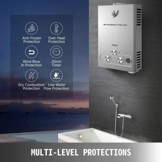 Chauffe-eau instantané Générique 10L 20kW mural avec écran LED et sécurité extérieure
