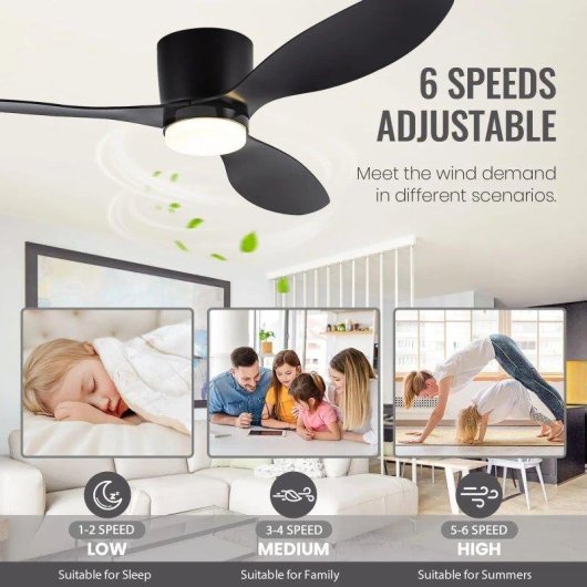 Deckenventilator mit Licht Generica 30W 132cm 6 Stufen DC-Motor Fernbedienung