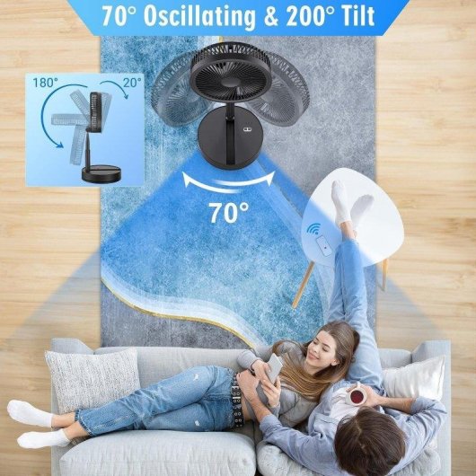 Stand- und Tischventilator Generic 5,6W 105cm 4 Stufen Fernbedienung Leise Akku 7200mAh
