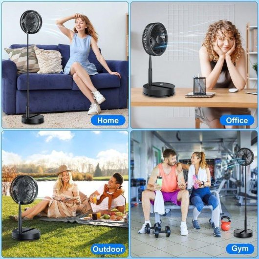 Stand- und Tischventilator Generic 5,6W 105cm 4 Stufen Fernbedienung Leise Akku 7200mAh