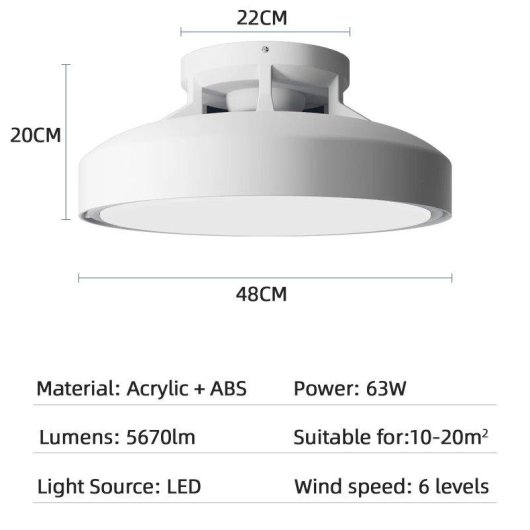 Ventilador de Techo con Luz Generica 63W 48cm 6 Velocidades Sin Aspas Mando App Temporizador Silencioso