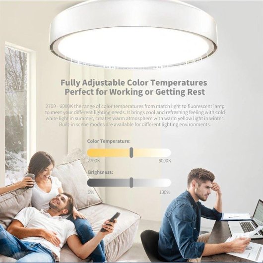 Ventilador de Techo con Luz Generica 63W 48cm 6 Velocidades Sin Aspas Mando App Temporizador Silencioso